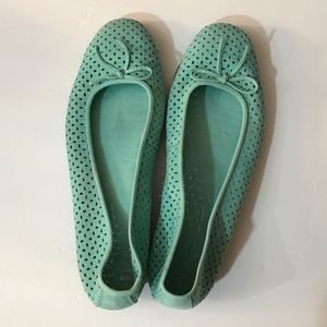 Coldwater Creek size 8.5 perforated Aqua Nubuck leather ballet s…